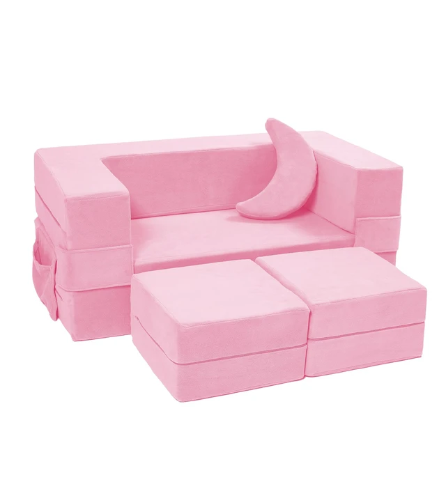 Main image of Modular Kids Sofa,Toddler Couch Foam Armchair for Kids, Children Convertible Plush Sofa Play Set,Fold Out SofaBed(Pink)