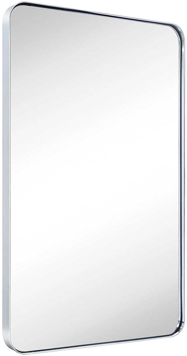 Main image of 20x30 inch Chrome Stainless Steel Metal Framed Bathroom Mirror Wall Mounted Rounded Rectangular Bathroom Vanity Mirror