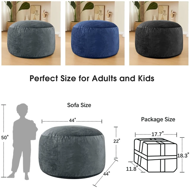 Alt view image 2 of 6 - Bean Bag Chairs for Adults - Memory Foam Furniture BeanBag Chair - Kids/Teens Sofa with Soft Micro Fiber Cover - Round Fluffy Couch for Living Room Bedroom College Dorm - 4 ft, Grey