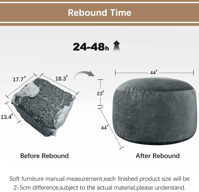 Alt view image 5 of 6 - Bean Bag Chairs for Adults - Memory Foam Furniture BeanBag Chair - Kids/Teens Sofa with Soft Micro Fiber Cover - Round Fluffy Couch for Living Room Bedroom College Dorm - 4 ft, Grey