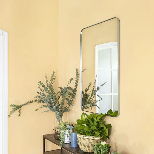 Alt view image 2 of 6 - 20x30 inch Chrome Stainless Steel Metal Framed Bathroom Mirror Wall Mounted Rounded Rectangular Bathroom Vanity Mirror