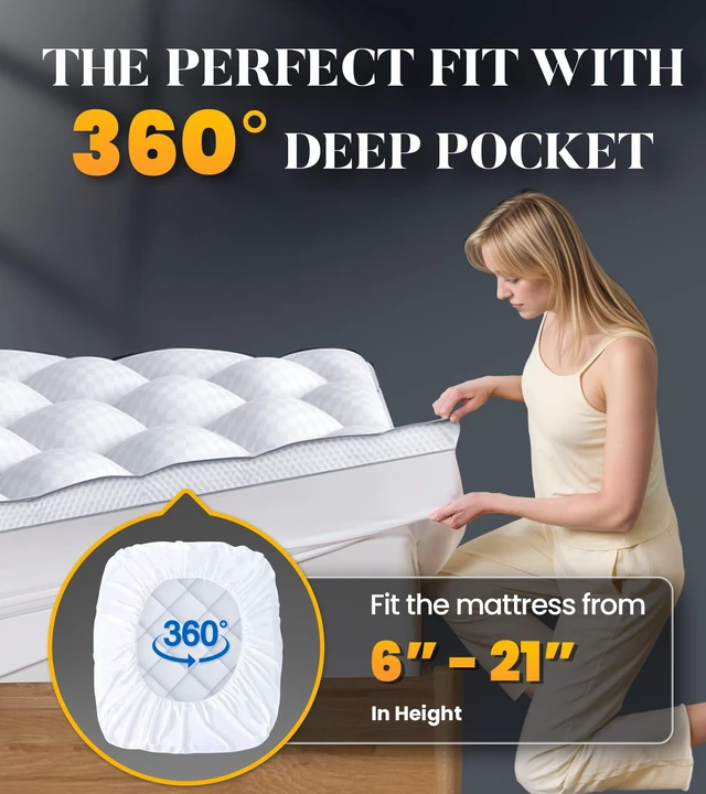 Alt view image 5 of 6 - 3 Inch Ultra-Fluffy Memory Foam Mattress Topper Queen for Back Pain, Soft Comfy Pillow Top Queen Mattress Topper with 4X Support, Mattress Pad with Breathable Air Mesh Sides, 6-21'' Deep Pocket