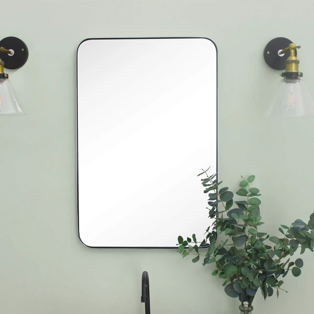 Alt view image 5 of 6 - 20x30 inch Chrome Stainless Steel Metal Framed Bathroom Mirror Wall Mounted Rounded Rectangular Bathroom Vanity Mirror
