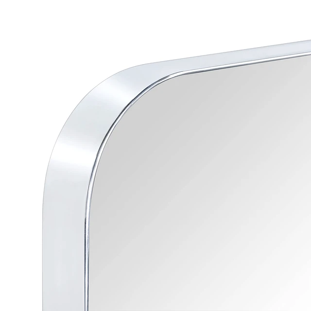 Alt view image 4 of 6 - 20x30 inch Chrome Stainless Steel Metal Framed Bathroom Mirror Wall Mounted Rounded Rectangular Bathroom Vanity Mirror