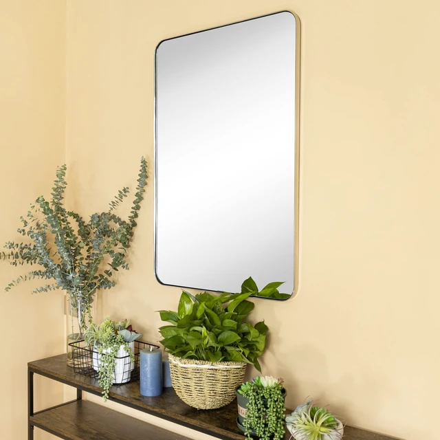 Alt view image 6 of 6 - 20x30 inch Chrome Stainless Steel Metal Framed Bathroom Mirror Wall Mounted Rounded Rectangular Bathroom Vanity Mirror