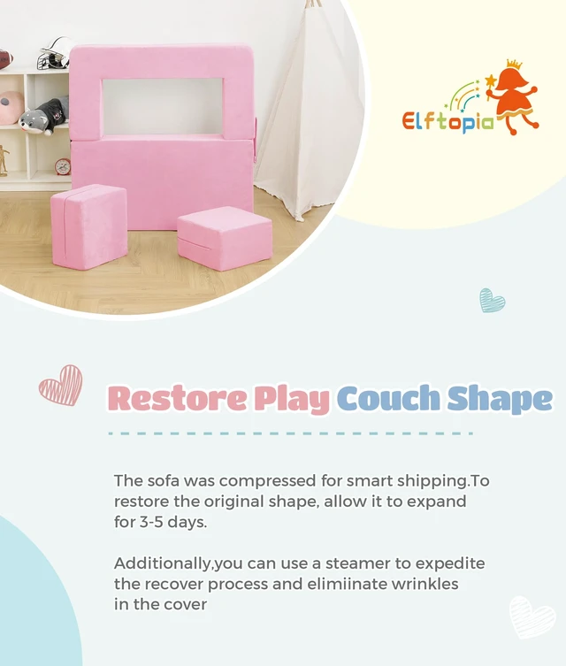Alt view image 7 of 7 - Modular Kids Sofa,Toddler Couch Foam Armchair for Kids, Children Convertible Plush Sofa Play Set,Fold Out SofaBed(Pink)