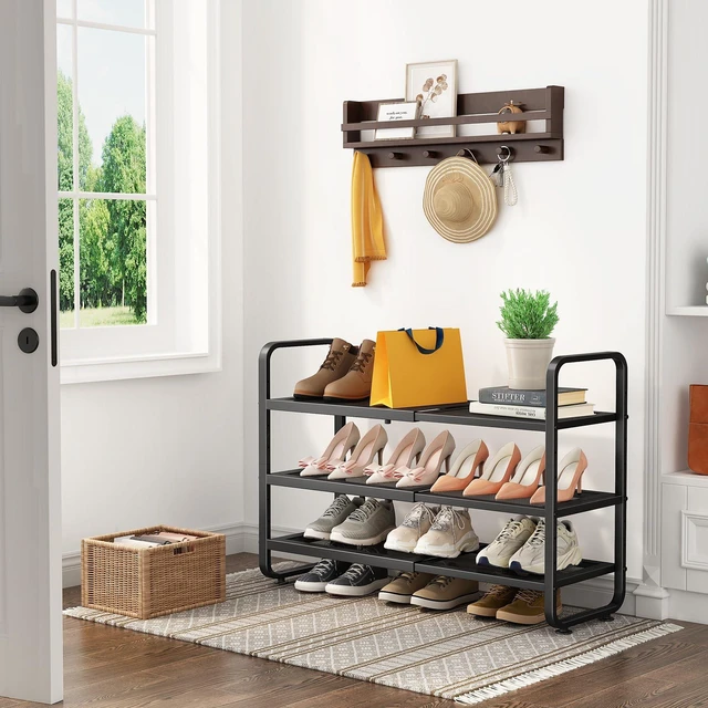 Alt view image 2 of 7 - Expandable Metal Shoe Rack for Closet, Entryway & Garage, 3-Tier, Black | Adjustable Height for Boots, Stackable Design, Dense Mesh Shelves for Heels, Fits Small Spaces, Apartments and Rentals