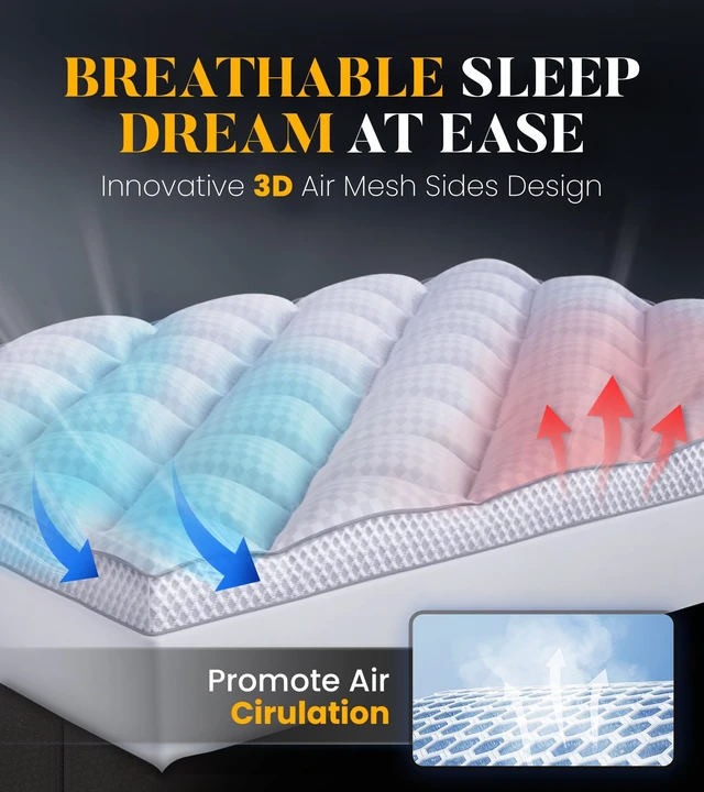 Alt view image 4 of 6 - 3 Inch Ultra-Fluffy Memory Foam Mattress Topper Queen for Back Pain, Soft Comfy Pillow Top Queen Mattress Topper with 4X Support, Mattress Pad with Breathable Air Mesh Sides, 6-21'' Deep Pocket