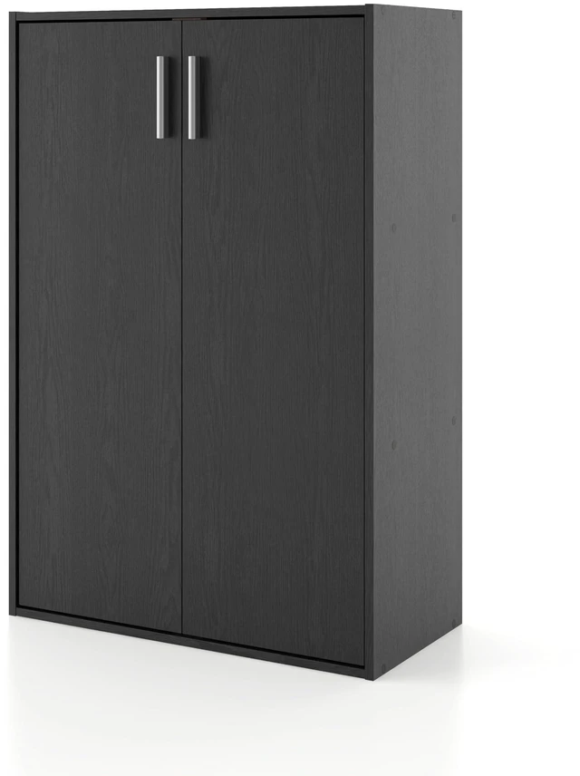 Main image of Apexa 3-Tier Stackable Wood Bookcase with Doors, Cube Storage Organizer Shelves, Small Food Pantry Cabinet, Dorm Teen Room Decor & Bedroom, Home Office, Kitchen, Black