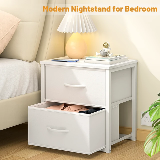 Alt view image 7 of 7 - 2-Pack Stackable Storage Drawers (4 Drawers Total), White Closet Organizer with Wooden Top & Metal Frame, Freestanding or Stackable Dresser for Bedroom, Living Room, Under Bed