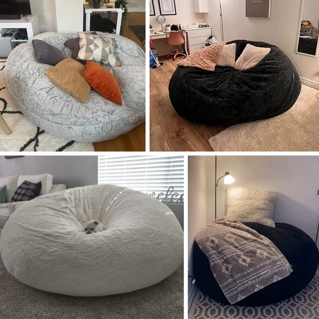 Alt view image 5 of 7 - Bean Bag Chair Cover, Big Round Lazy Sofa Bed Cover for Adults (No Filler) | Soft fluffy PV velvet cover feels cozy and is machine washable. Perfect for living room, bedroom, or balcony. 6ft snow grey