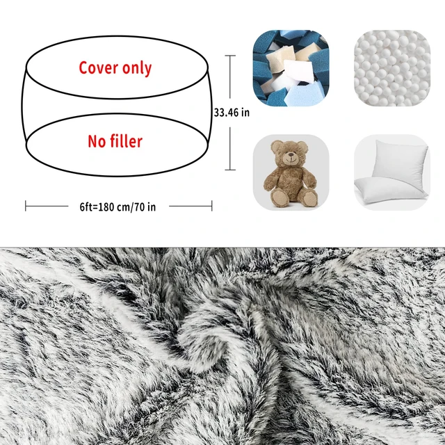 Alt view image 2 of 7 - Bean Bag Chair Cover, Big Round Lazy Sofa Bed Cover for Adults (No Filler) | Soft fluffy PV velvet cover feels cozy and is machine washable. Perfect for living room, bedroom, or balcony. 6ft snow grey