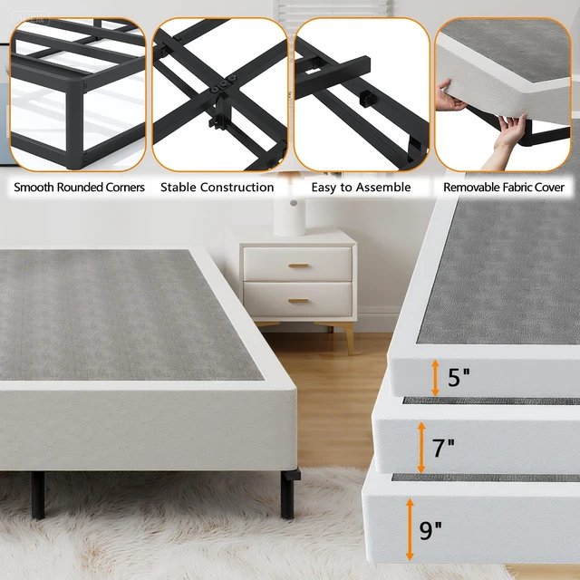 Alt view image 4 of 7 - Queen Size Box Spring Bed Base 9 Inch, 3000lbs Heavy Duty Box Spring Queen Metal Mattress Foundation, Tool-Free Easy Assembly, Noise Free