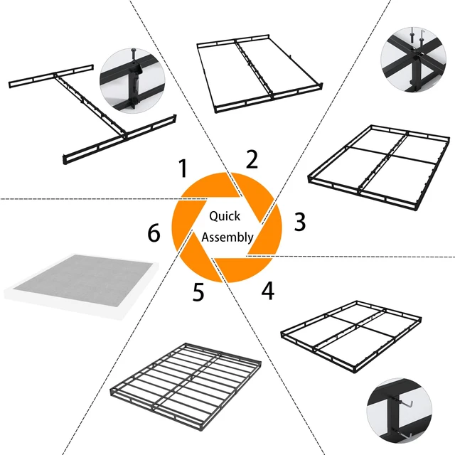Alt view image 5 of 7 - Queen Size Box Spring Bed Base 9 Inch, 3000lbs Heavy Duty Box Spring Queen Metal Mattress Foundation, Tool-Free Easy Assembly, Noise Free