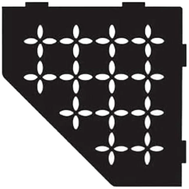 Main image of Pentagonal Corner Shelf, 3/32" Thick Anchoring Tabs | Ideal for Tiled Walls, Floral Design, Aluminum Material, Matte Black Finish - SES2D5MGS