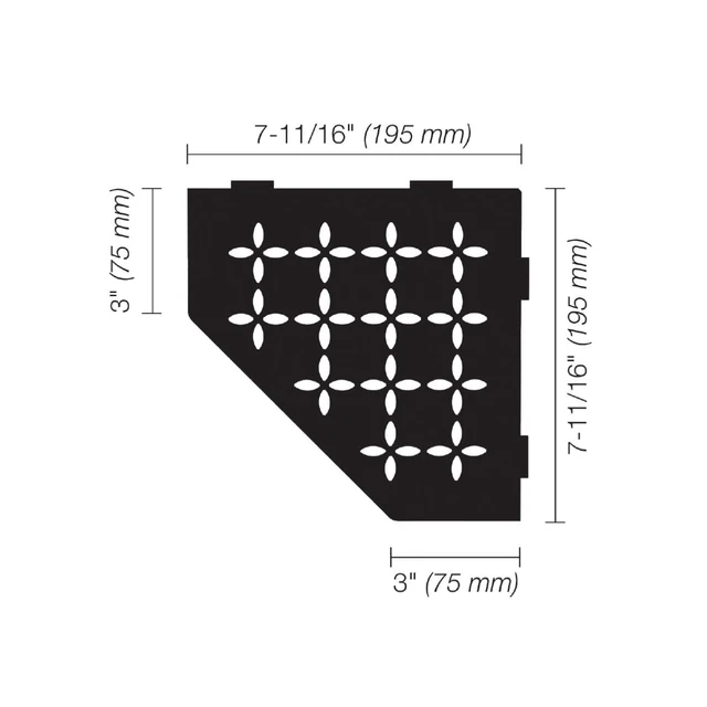 Alt view image 2 of 2 - Pentagonal Corner Shelf, 3/32" Thick Anchoring Tabs | Ideal for Tiled Walls, Floral Design, Aluminum Material, Matte Black Finish - SES2D5MGS