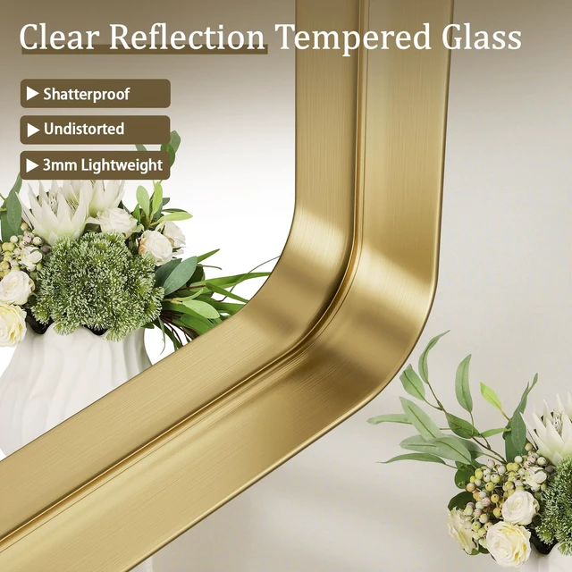Alt view image 3 of 7 - Bathroom Mirror 30"x48", Gold Gorgeous Deep Frame Wall Mirror | Modern Round Corners Bathroom Vanity Mirror over Sink, Hanging or Leaning Horizontally or Vertically for Bedroom, Living Room