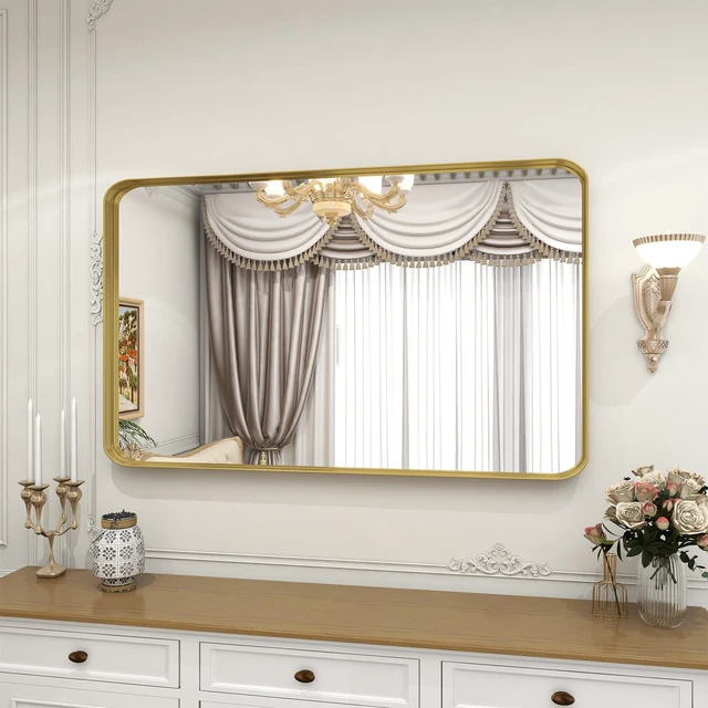 Alt view image 7 of 7 - Bathroom Mirror 30"x48", Gold Gorgeous Deep Frame Wall Mirror | Modern Round Corners Bathroom Vanity Mirror over Sink, Hanging or Leaning Horizontally or Vertically for Bedroom, Living Room