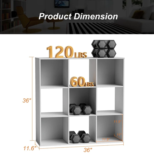 Alt view image 7 of 7 - 9 Cube Storage Organizer, Stackable Modular Bookcase Shelf | Vertical or Horizontal Use, Fits 11×11" Bins, Removable Back Panels, for Living Room, Office, Entrance White Wood