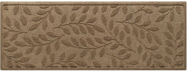 Main image of Brittney Leaf Front Door Mat Indoor Outdoor Entrance, All-Weather | Heavy Duty Outdoor Doormats, Non-Slip Rubber Backing, Dirt & Moisture Trapper, Low Profile, Made in USA, 22"x60", Camel