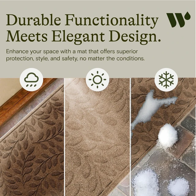 Alt view image 5 of 7 - Brittney Leaf Front Door Mat Indoor Outdoor Entrance, All-Weather | Heavy Duty Outdoor Doormats, Non-Slip Rubber Backing, Dirt & Moisture Trapper, Low Profile, Made in USA, 22"x60", Camel