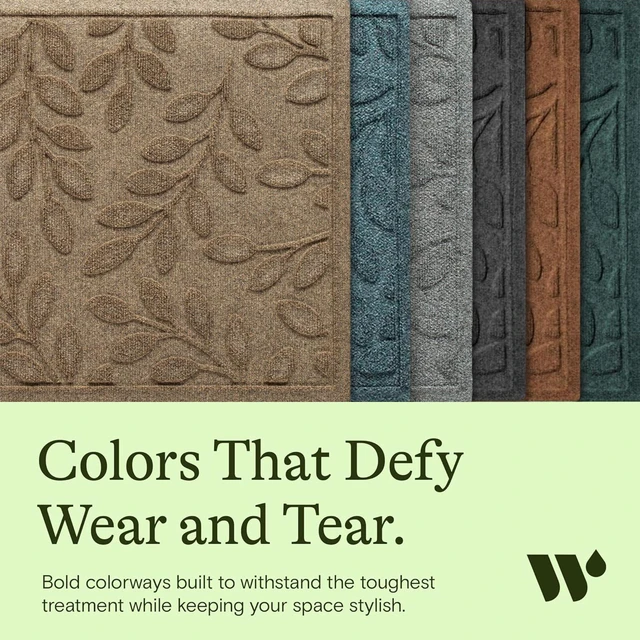 Alt view image 7 of 7 - Brittney Leaf Front Door Mat Indoor Outdoor Entrance, All-Weather | Heavy Duty Outdoor Doormats, Non-Slip Rubber Backing, Dirt & Moisture Trapper, Low Profile, Made in USA, 22"x60", Camel