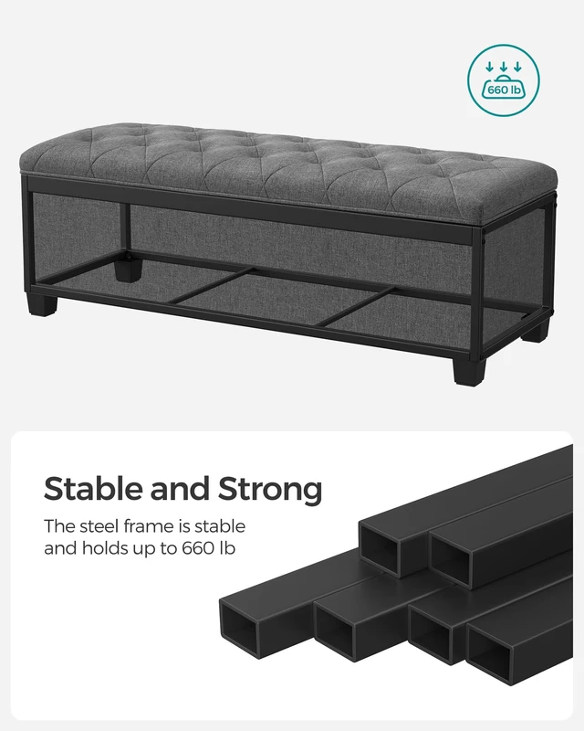 Alt view image 2 of 7 - Storage Ottoman Bench, Foot Rest with Legs, Load up to 661.4 lb | End of Bed Bench, Storage Chest, 43.3 x 15.8 x 15.8 Inches, Slate Gray and Ink Black, MELISA Collection ULSF088G01