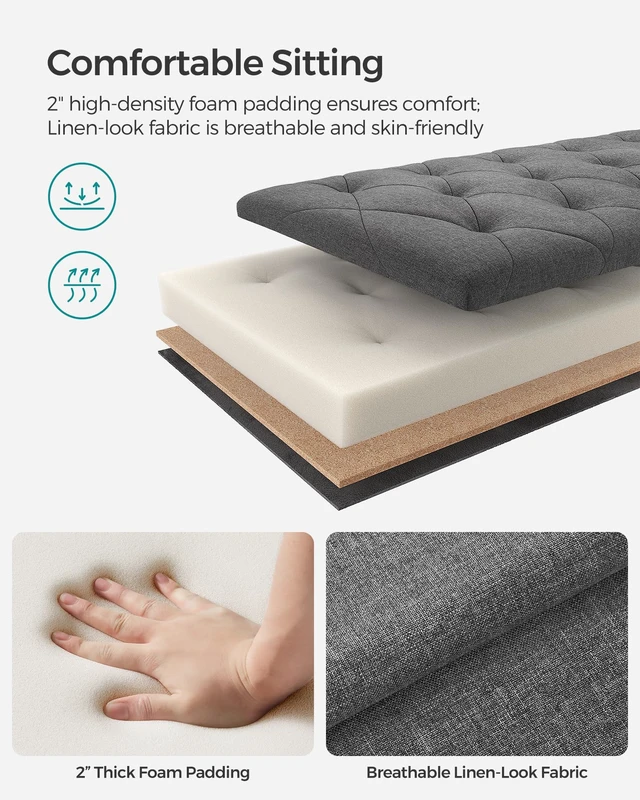 Alt view image 3 of 7 - Storage Ottoman Bench, Foot Rest with Legs, Load up to 661.4 lb | End of Bed Bench, Storage Chest, 43.3 x 15.8 x 15.8 Inches, Slate Gray and Ink Black, MELISA Collection ULSF088G01