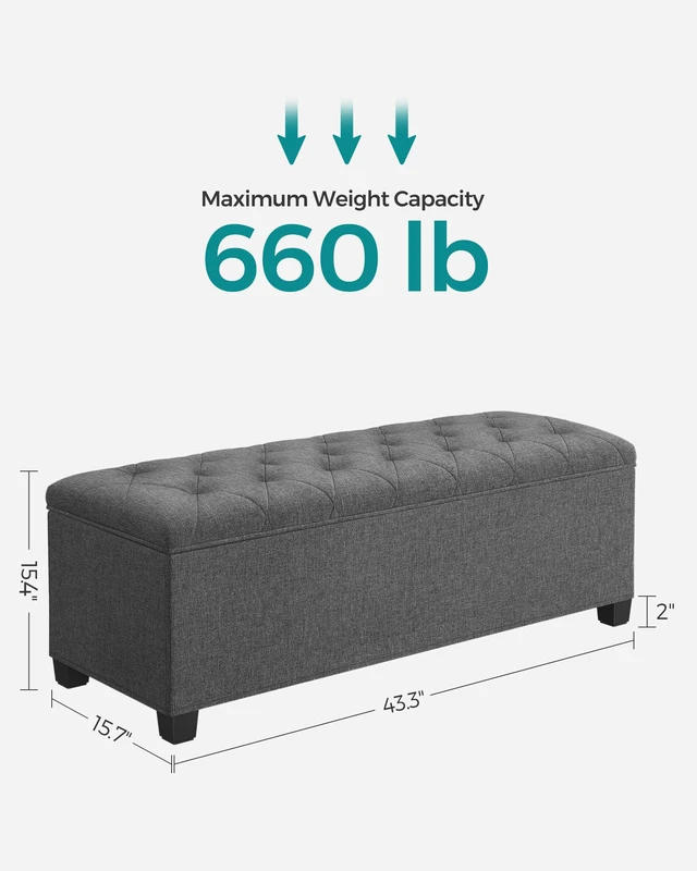 Alt view image 4 of 7 - Storage Ottoman Bench, Foot Rest with Legs, Load up to 661.4 lb | End of Bed Bench, Storage Chest, 43.3 x 15.8 x 15.8 Inches, Slate Gray and Ink Black, MELISA Collection ULSF088G01