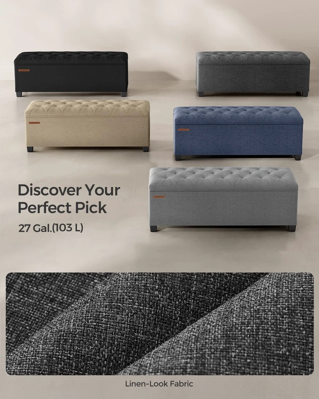 Alt view image 5 of 7 - Storage Ottoman Bench, Foot Rest with Legs, Load up to 661.4 lb | End of Bed Bench, Storage Chest, 43.3 x 15.8 x 15.8 Inches, Slate Gray and Ink Black, MELISA Collection ULSF088G01