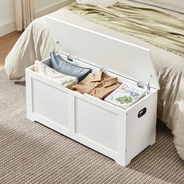 Alt view image 3 of 7 - Storage Chest, 39.4 Inches Width Bench with 2 Safety Hinges | Farmhouse Style, for Entryway, Bedroom, Living Room, Cloud White, SOFIE Collection ULSB061T10