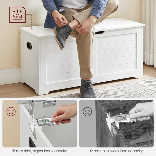 Alt view image 4 of 7 - Storage Chest, 39.4 Inches Width Bench with 2 Safety Hinges | Farmhouse Style, for Entryway, Bedroom, Living Room, Cloud White, SOFIE Collection ULSB061T10