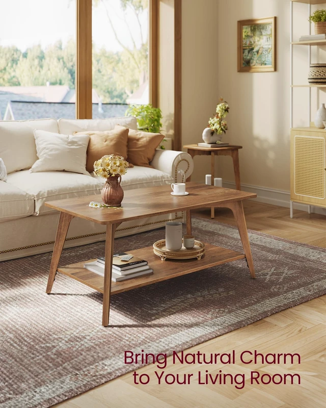 Alt view image 2 of 6 - Coffee Table, 2-Tier Center Table with Storage, Tapered Legs | Curved Transitions, Easy to Assemble, for Living Room, 21.7 x 39.4 x 17.7 Inches, Honey Brown, MAEZO Collection ULCT249K01