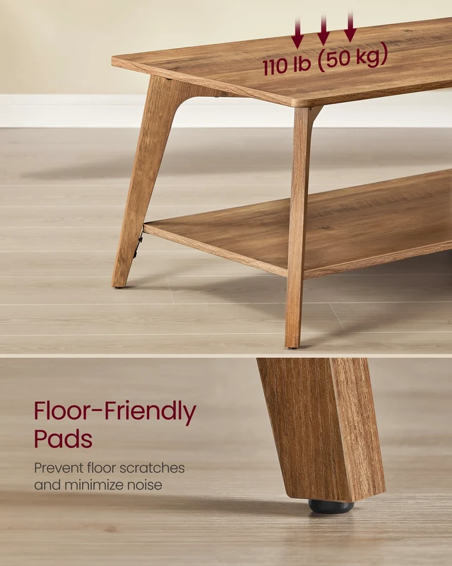 Alt view image 4 of 6 - Coffee Table, 2-Tier Center Table with Storage, Tapered Legs | Curved Transitions, Easy to Assemble, for Living Room, 21.7 x 39.4 x 17.7 Inches, Honey Brown, MAEZO Collection ULCT249K01
