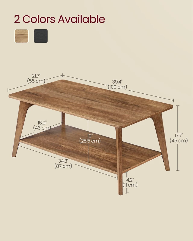 Alt view image 6 of 6 - Coffee Table, 2-Tier Center Table with Storage, Tapered Legs | Curved Transitions, Easy to Assemble, for Living Room, 21.7 x 39.4 x 17.7 Inches, Honey Brown, MAEZO Collection ULCT249K01