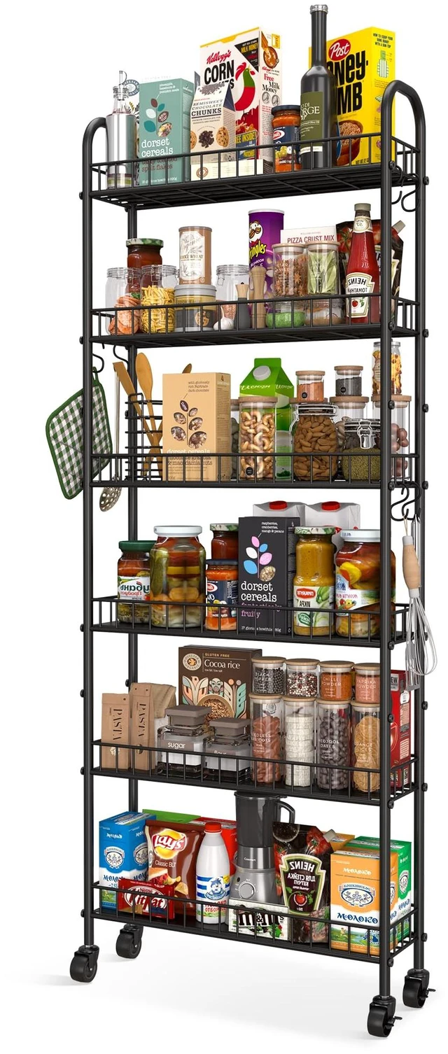 Main image of Slim Rolling Storage Cart with Wheels, Metal 6 Tier Spice Rack Mobile Shelving Unit Organizer Kitchen Utility Cart for Office Bathroom Kitchen Laundry Room Narrow Places (6inches)