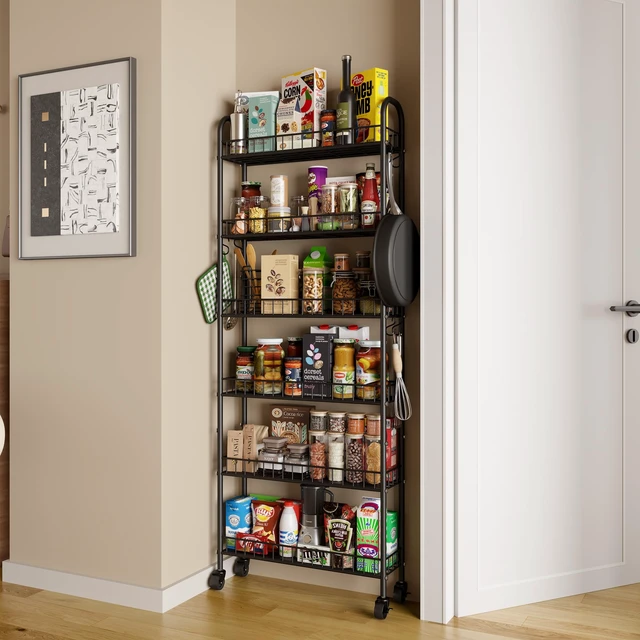 Alt view image 7 of 7 - Slim Rolling Storage Cart with Wheels, Metal 6 Tier Spice Rack Mobile Shelving Unit Organizer Kitchen Utility Cart for Office Bathroom Kitchen Laundry Room Narrow Places (6inches)