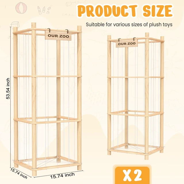 Alt view image 3 of 6 - Stuffed Animal Storage & Organizer, Wooden Cute Zoo Toy Holder for Toddler Rooms, Playrooms & Bedrooms(2pcs)