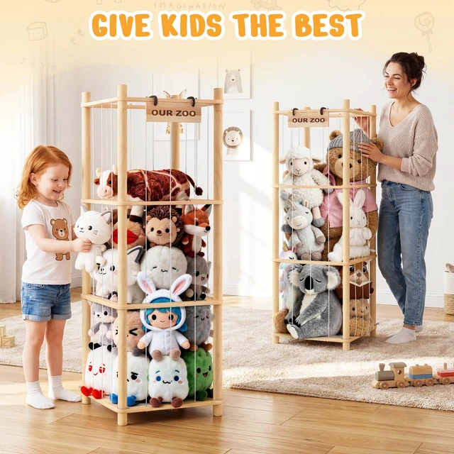 Alt view image 4 of 6 - Stuffed Animal Storage & Organizer, Wooden Cute Zoo Toy Holder for Toddler Rooms, Playrooms & Bedrooms(2pcs)