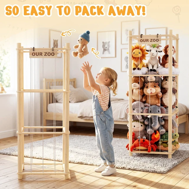 Alt view image 5 of 6 - Stuffed Animal Storage & Organizer, Wooden Cute Zoo Toy Holder for Toddler Rooms, Playrooms & Bedrooms(2pcs)