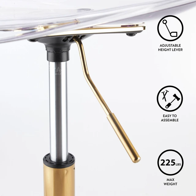 Alt view image 3 of 6 - Clear Acrylic Rolling Office Desk Chair,Modern Ergonomic Swivel Task Chair with Gold Legs & Casters