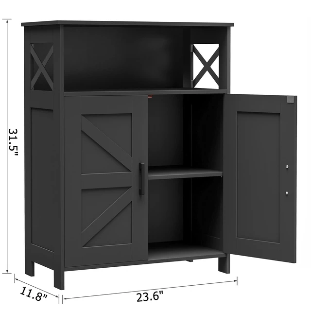 Alt view image 3 of 7 - Farmhouse Bathroom Storage Cabinet with Doors, Small Floor Cabinet | Toilet Paper Cabinet with Adjustable Shelf, Freestanding Storage Cabinet for Kitchen/Laundry/Living Room, 24"W, Black