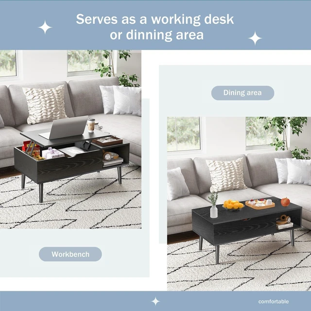 Alt view image 6 of 7 - Coffee Table, Wood Lift Top Coffee Table for Living Room Home | Wood,Lift Top, Hidden Compartment, Storage Shelf, Center Table, Home, Living Room, Office, Black