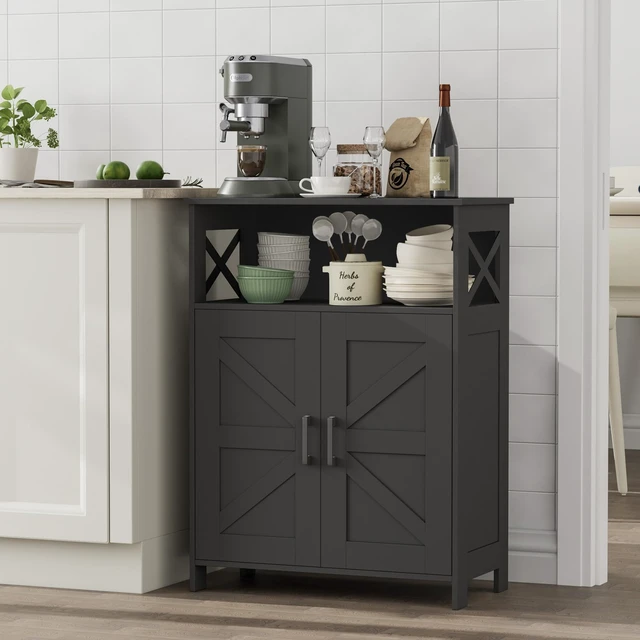 Alt view image 7 of 7 - Farmhouse Bathroom Storage Cabinet with Doors, Small Floor Cabinet | Toilet Paper Cabinet with Adjustable Shelf, Freestanding Storage Cabinet for Kitchen/Laundry/Living Room, 24"W, Black