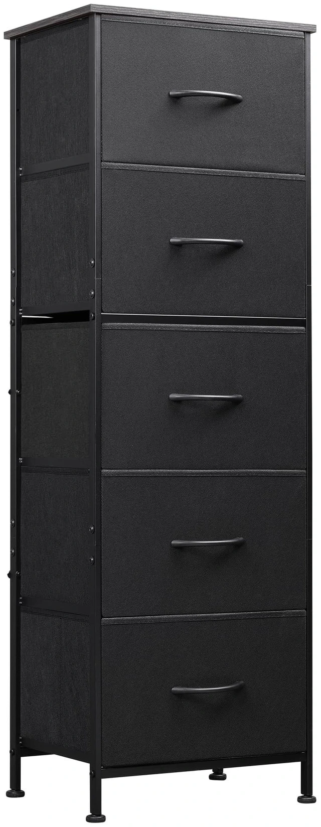 Main image of Tall Dresser for Bedroom, 5 Drawer Dresser, Charcoal Black | 5 vertical fabric drawers, Tall vertical design, Bedroom or closet use, Dresser for small spaces, Chest of drawers