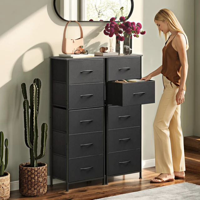 Alt view image 2 of 7 - Tall Dresser for Bedroom, 5 Drawer Dresser, Charcoal Black | 5 vertical fabric drawers, Tall vertical design, Bedroom or closet use, Dresser for small spaces, Chest of drawers