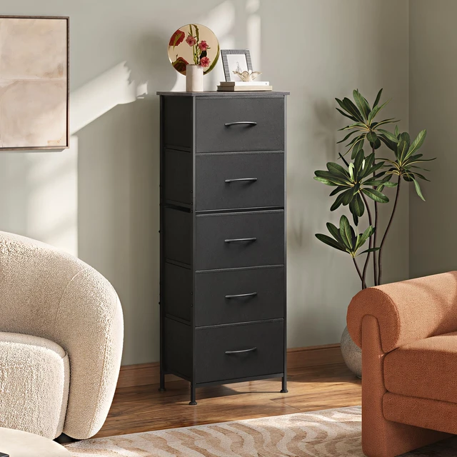 Alt view image 3 of 7 - Tall Dresser for Bedroom, 5 Drawer Dresser, Charcoal Black | 5 vertical fabric drawers, Tall vertical design, Bedroom or closet use, Dresser for small spaces, Chest of drawers
