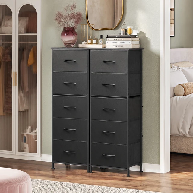 Alt view image 4 of 7 - Tall Dresser for Bedroom, 5 Drawer Dresser, Charcoal Black | 5 vertical fabric drawers, Tall vertical design, Bedroom or closet use, Dresser for small spaces, Chest of drawers