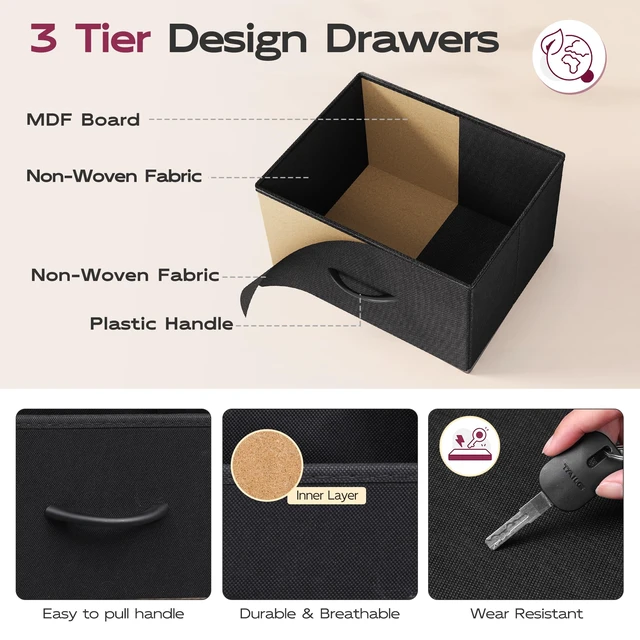 Alt view image 6 of 7 - Tall Dresser for Bedroom, 5 Drawer Dresser, Charcoal Black | 5 vertical fabric drawers, Tall vertical design, Bedroom or closet use, Dresser for small spaces, Chest of drawers