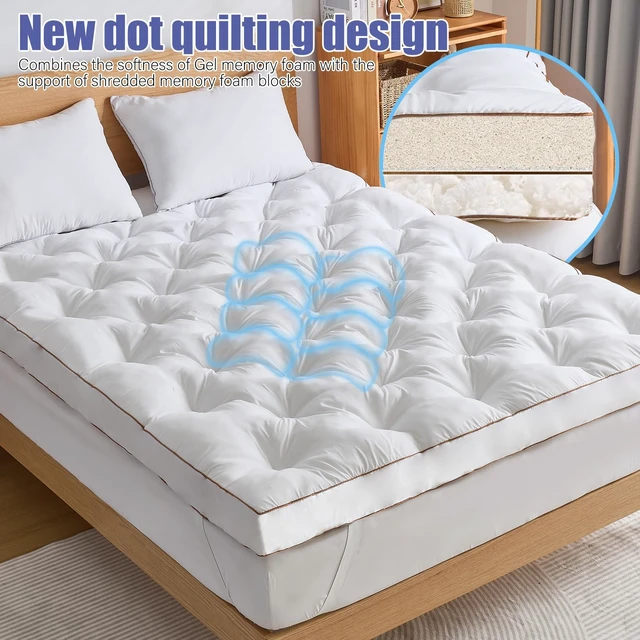 Alt view image 7 of 7 - 4 Inch Memory Foam Mattress Topper Queen for Back Pain Relief, Filled with Breathable Gel Memory Foam, Fluffy Comfort Supportive Pillow Top Mattress Topper, 80x60x4in